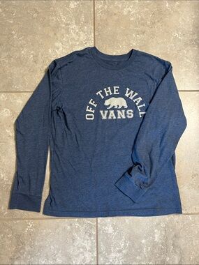 Vans Men’s Long Sleeve Shirt - Navy Blue with White Logo